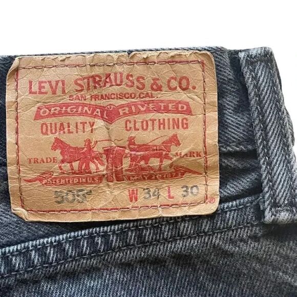 Levi Strauss #505 Black Cotton Straight Fit Men’s Denim Jeans SZ 34 # 1339 - Picture 6 of 13